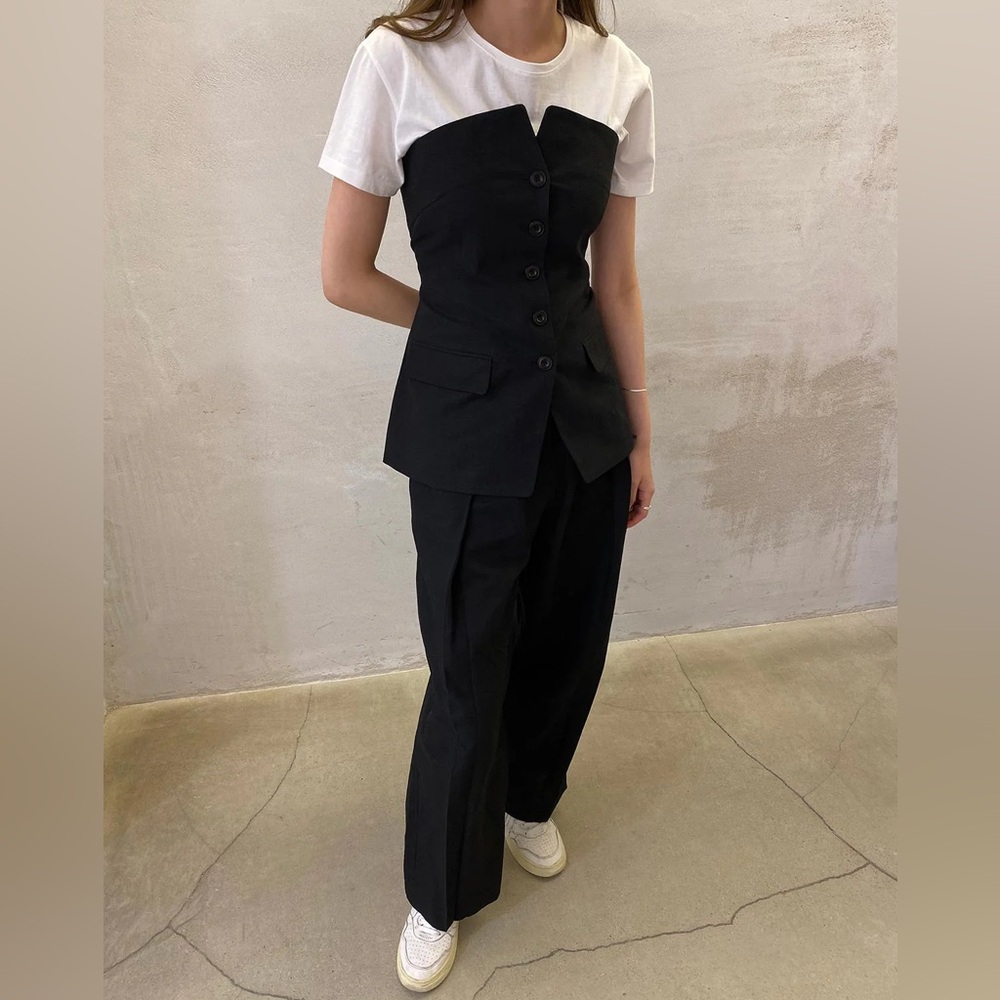 Pixie Market Linen bustier top and pleated pants set